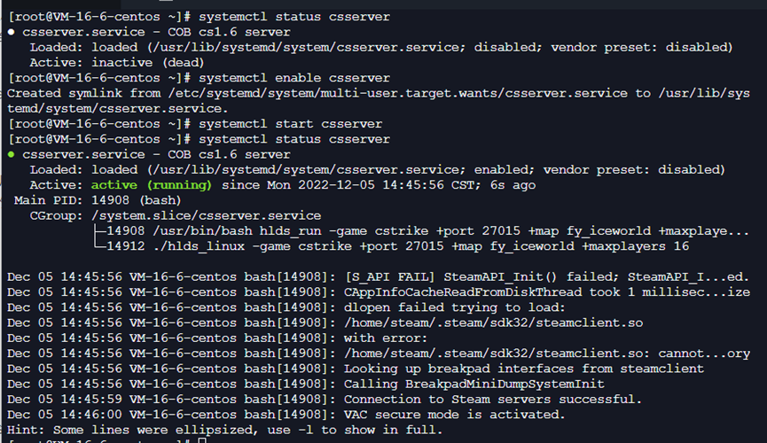 腾讯云CentOS 7.6轻量应用服务器搭建CS 1.6服务器_腾讯云_32