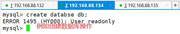 mycat在配置主从复制后登录后执行create创建命令报错“ERROR 1495 (HY000): User readonly“