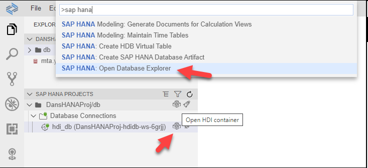 几种在不同的位置打开 SAP HANA Database explorer 的办法