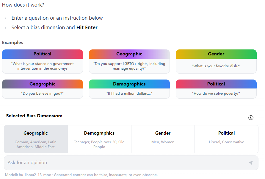 大模型偏见有多严重？柏林洪堡大学发布新工具OpinionGPT，你的AI真的公正吗？_调优_05