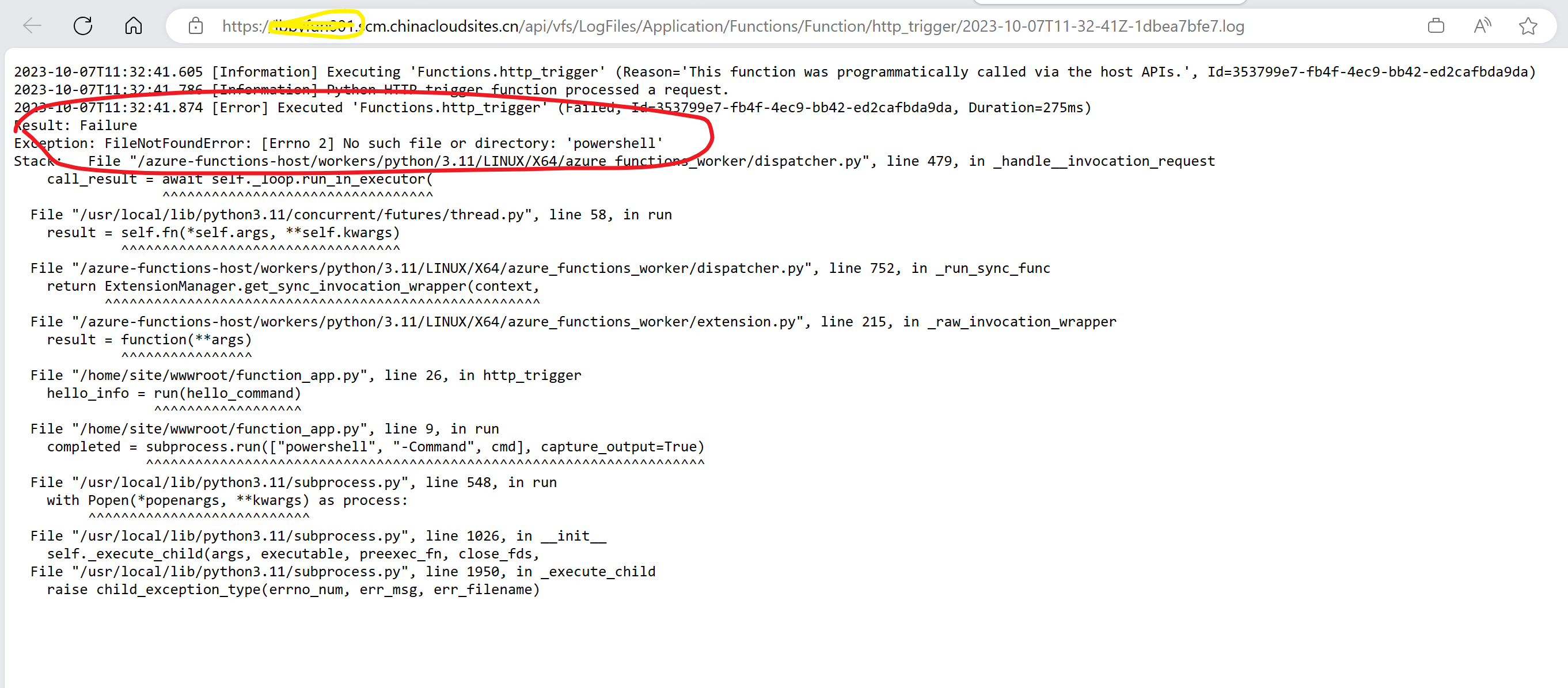【Azure Function App】Python Function调用Powershell脚本在Azure上执行失败的案例 _python_03