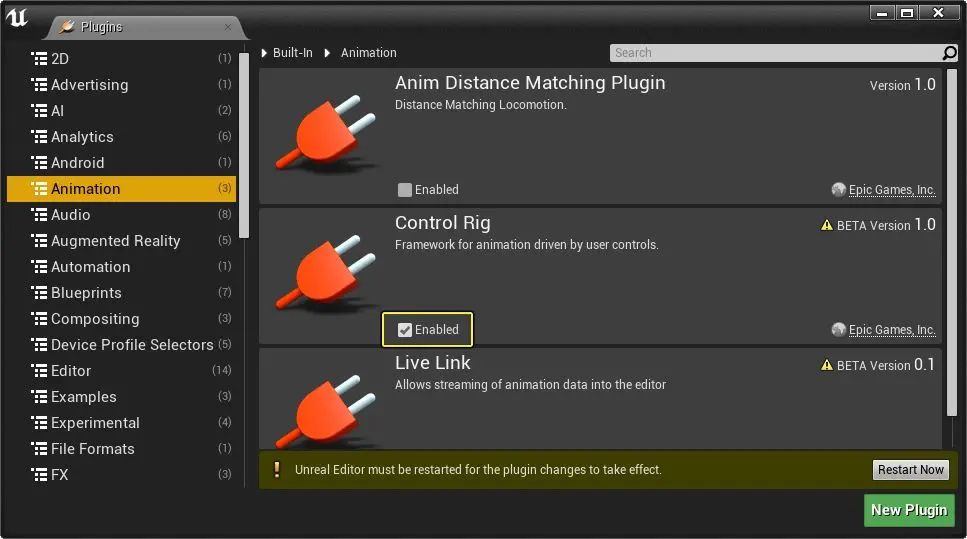 ue4虚幻引擎自带插件Control Rig激活开启教程_虚幻引擎_03