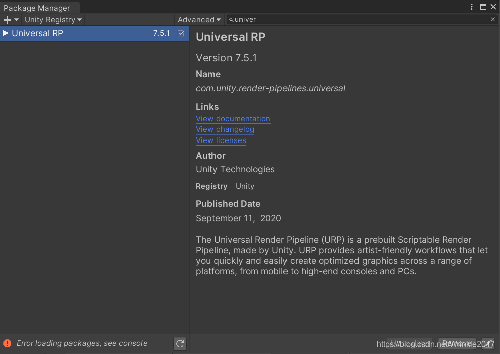 Unity普通项目升级为URP通用渲染管线_Universal_02