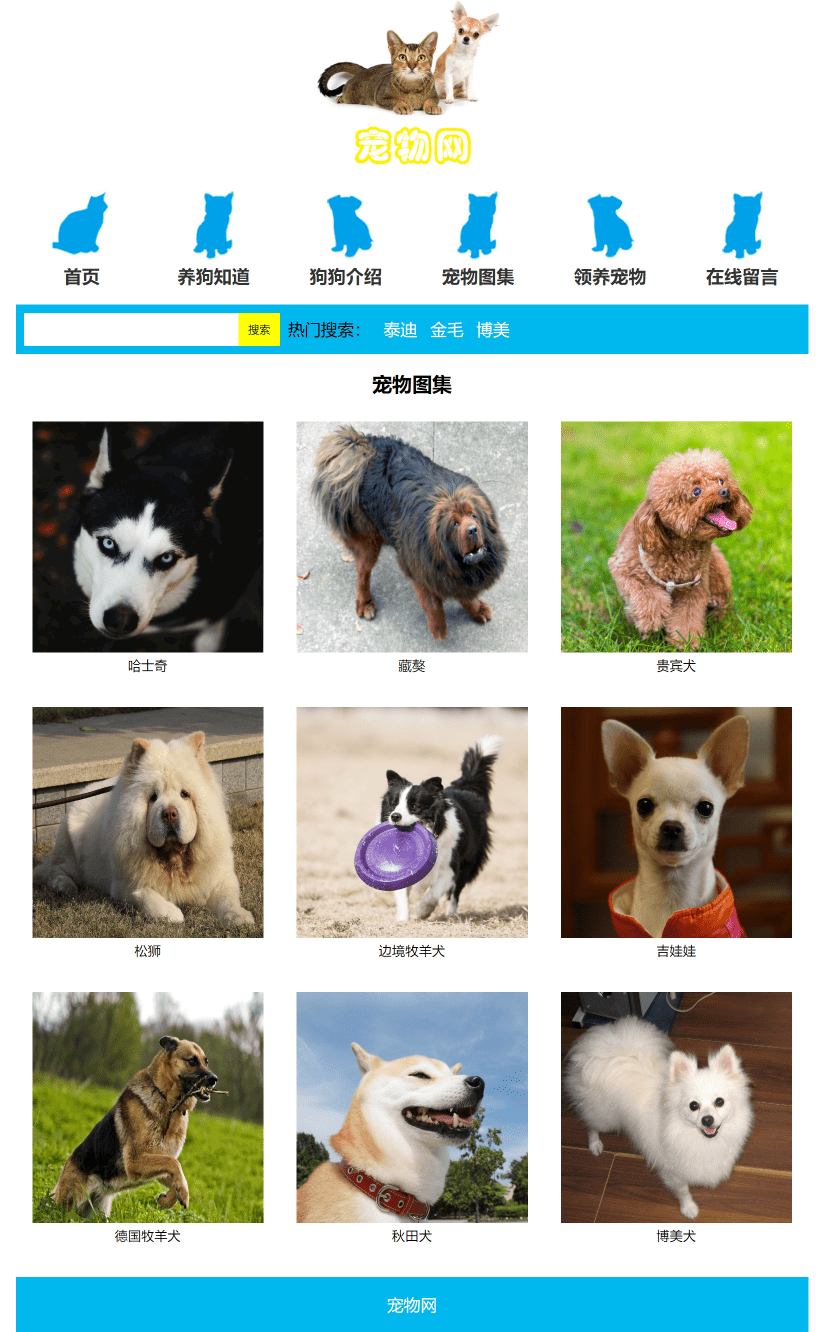 HTML做一个简单漂亮的宠物网页（纯html代码）_javascript大作业_05