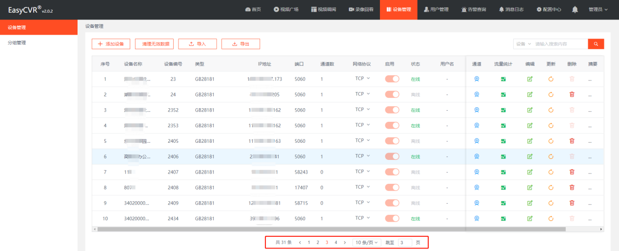 视频融合平台EasyCVR设备管理分页显示有异常，是什么原因？_分页_03