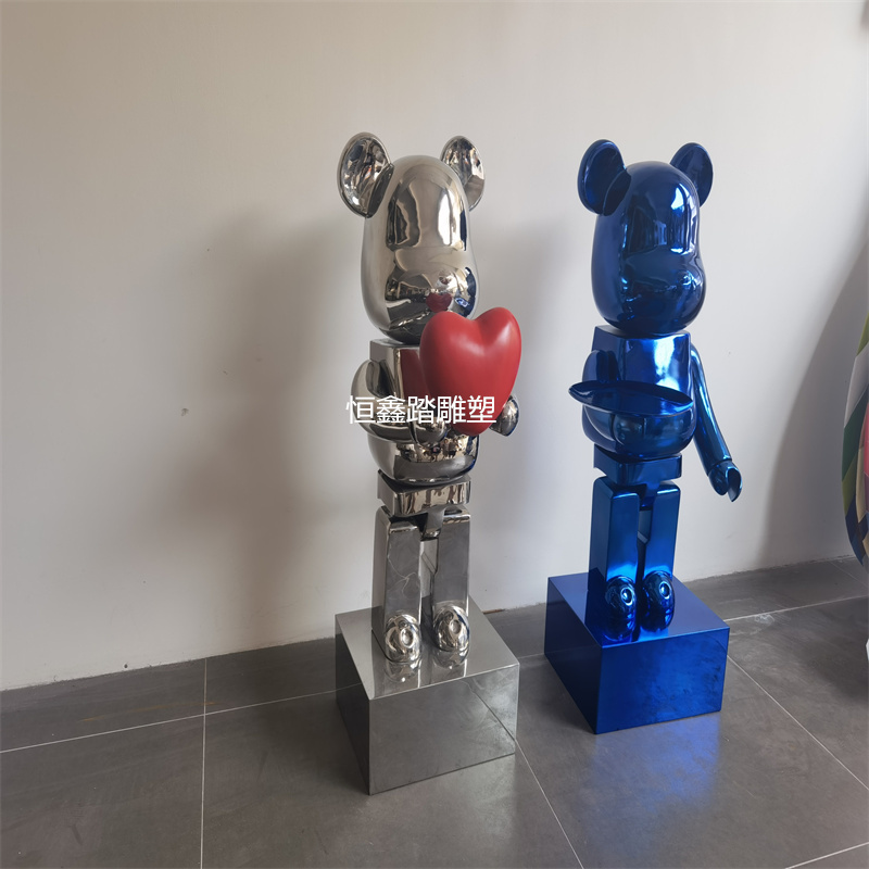 上海KTV酒店装饰电镀卡通不锈钢积木熊雕塑厂家报价_不锈钢积木熊雕塑