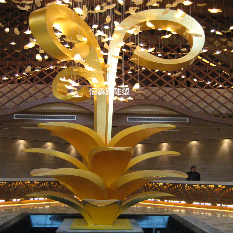 上海休闲酒店大堂装饰不锈钢植物花雕塑厂家报价_酒店不锈钢雕塑