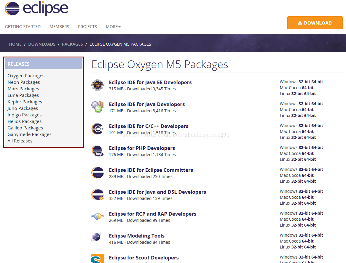 eclipse版本信息， Oxygen Packages Neon Packages Mars Packages Luna Packages Kepler Packages Juno Packages_eclipse