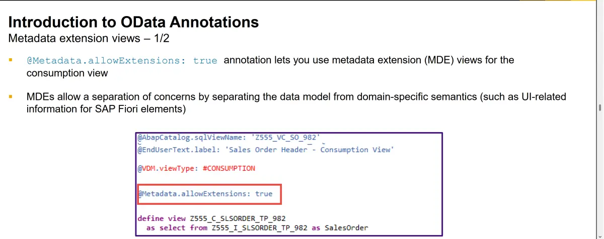 什么是 CDS view 的注解 @Metadata.allowExtensionstrue_数据模型