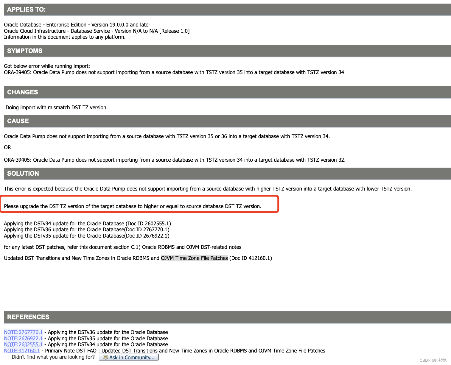 Oracle故障案例之-19C时区补丁DSTV38更新_SQL