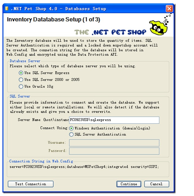 一步一步安装 Microsoft .NET Pet Shop 4.0_SQL_07