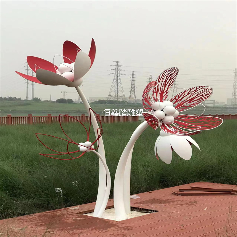 东莞河边公园装饰喷漆不锈钢编织花朵雕塑厂家报价_不锈钢花朵雕塑