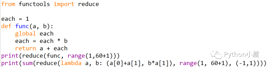 Python标准库函数reduce()两种另类用法计算1!+2!+3!+4!+..._公众号_02