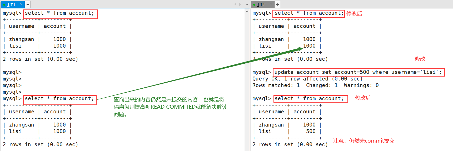 MySQL数据库的脏读、不可重复读、幻读问题