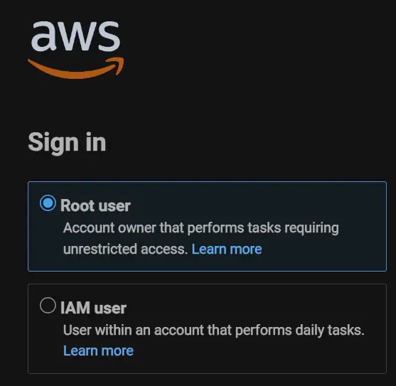 AWS 登录页面上 Root user 和 IAM user 的区别_用户创建