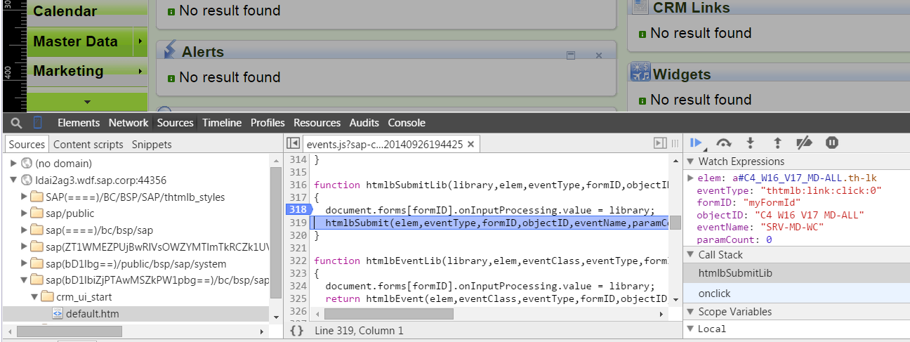 SAP CRM WebClient UI，点击Master Data工作中心后执行的JavaScript代码